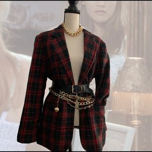 Vintage red plaid blazer